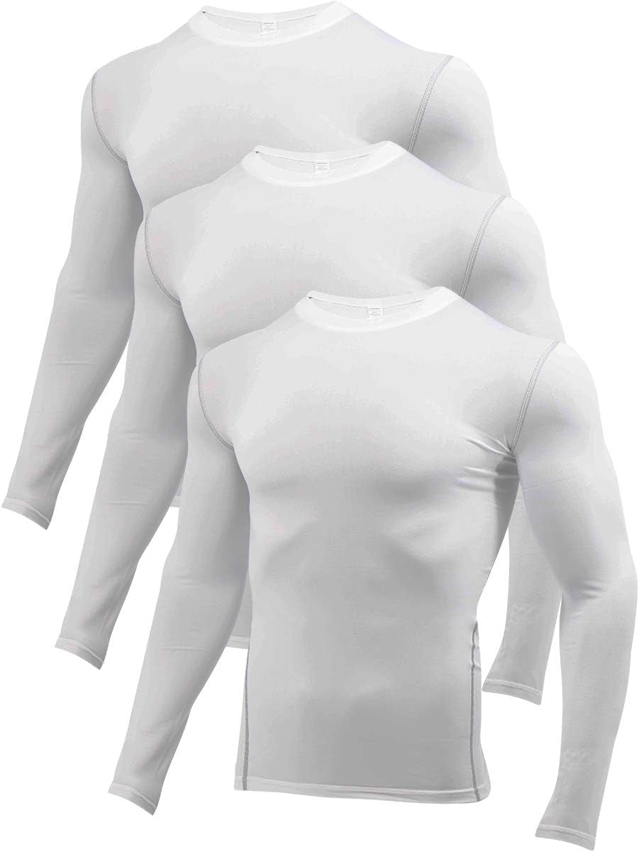 3 Pack Compression Shirts for Men Long Sleeve Football Undershirt Athletic Dry Shirts Performance Workout Baselayer