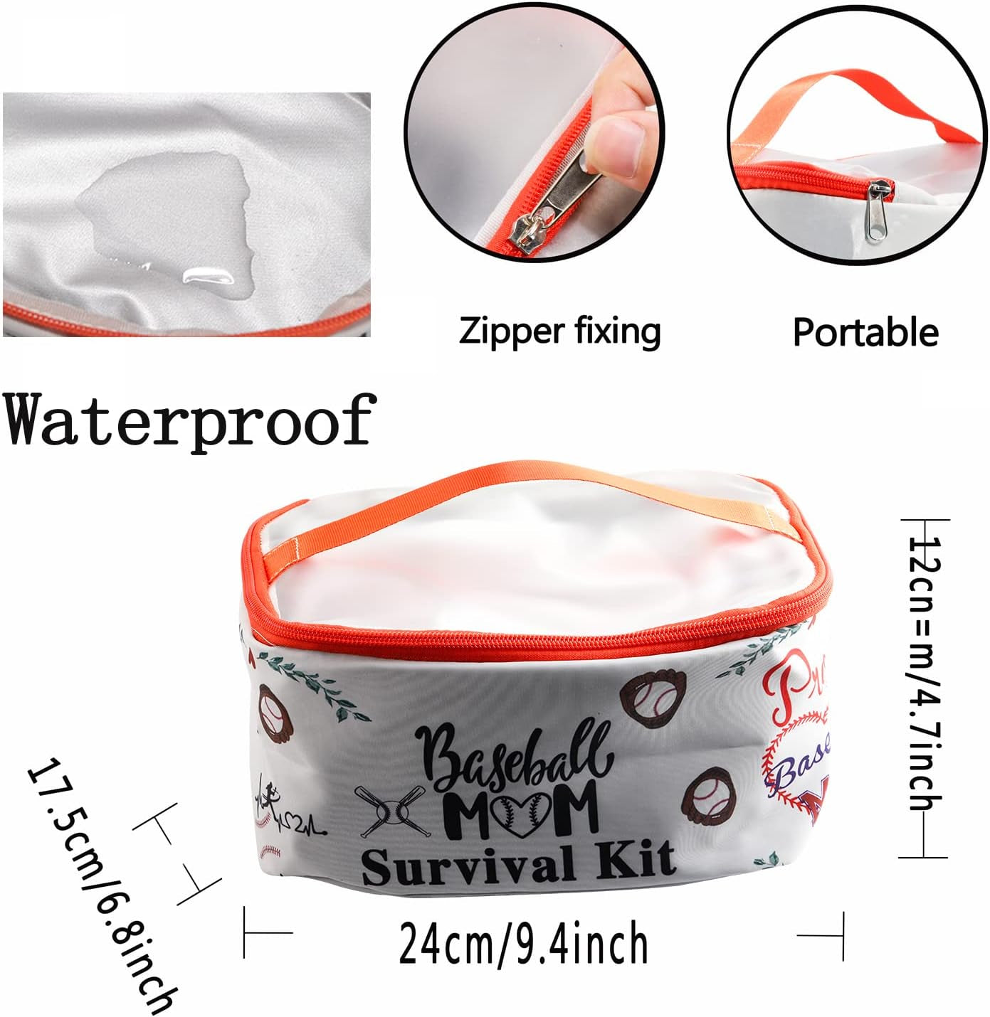 Baseball Mom Zipper Cosmetic Case Baseball Sport Mom Survival Kit Makeup Case Organizer Cosmetic Bag