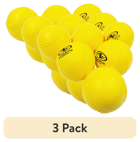 (3 Pack)  9 In. Practice Foam Baseballs with Carrying Bag, Yellow, 6 Pack, 1.5 Oz
