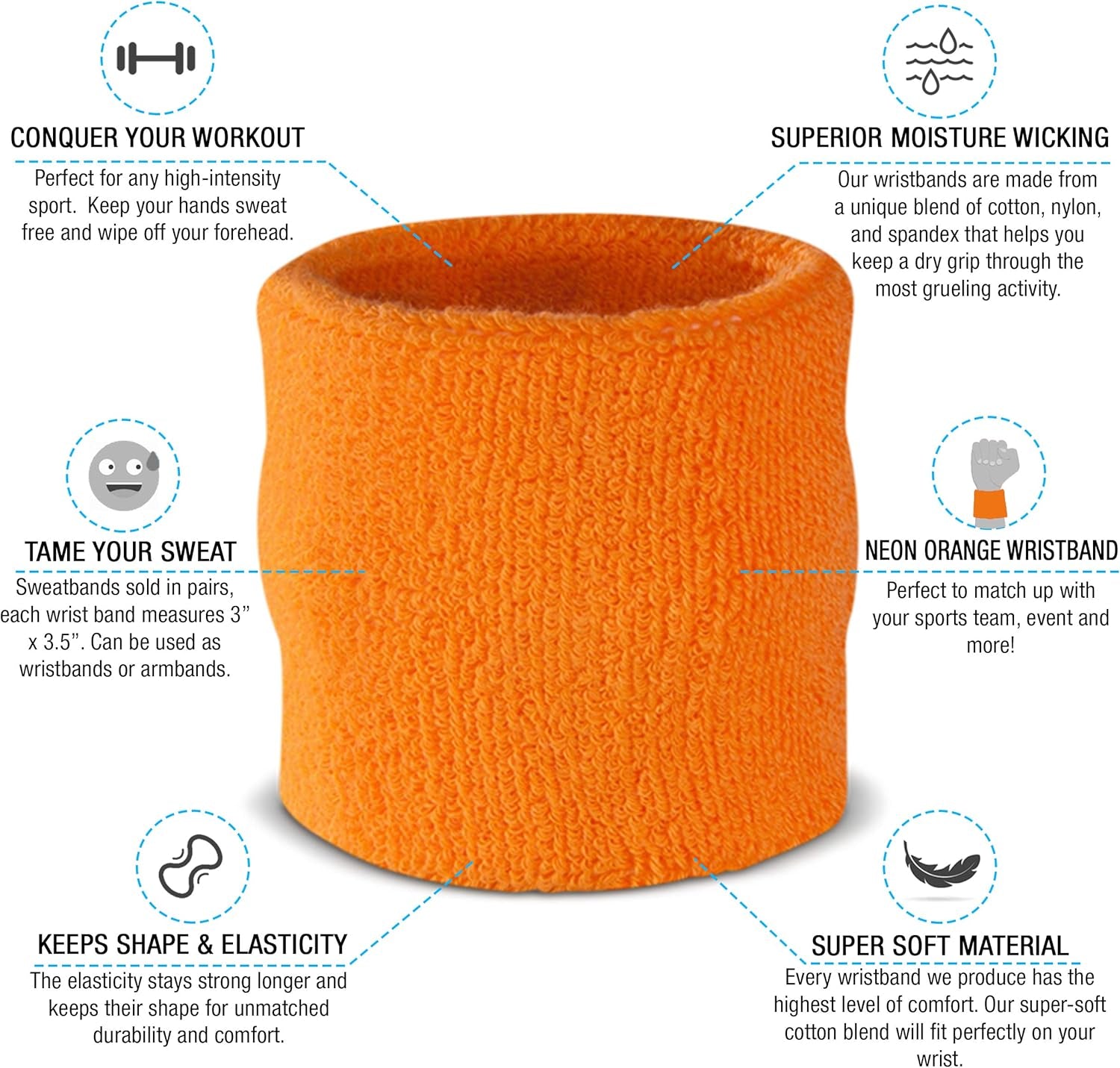 Wrist Sweatbands, Absorbent and Breathable Thick Cotton Bands for Working Out, Gymnastics, Basketball, Tennis, and Football, Multiuse Wristbands for Costumes and Cosplay