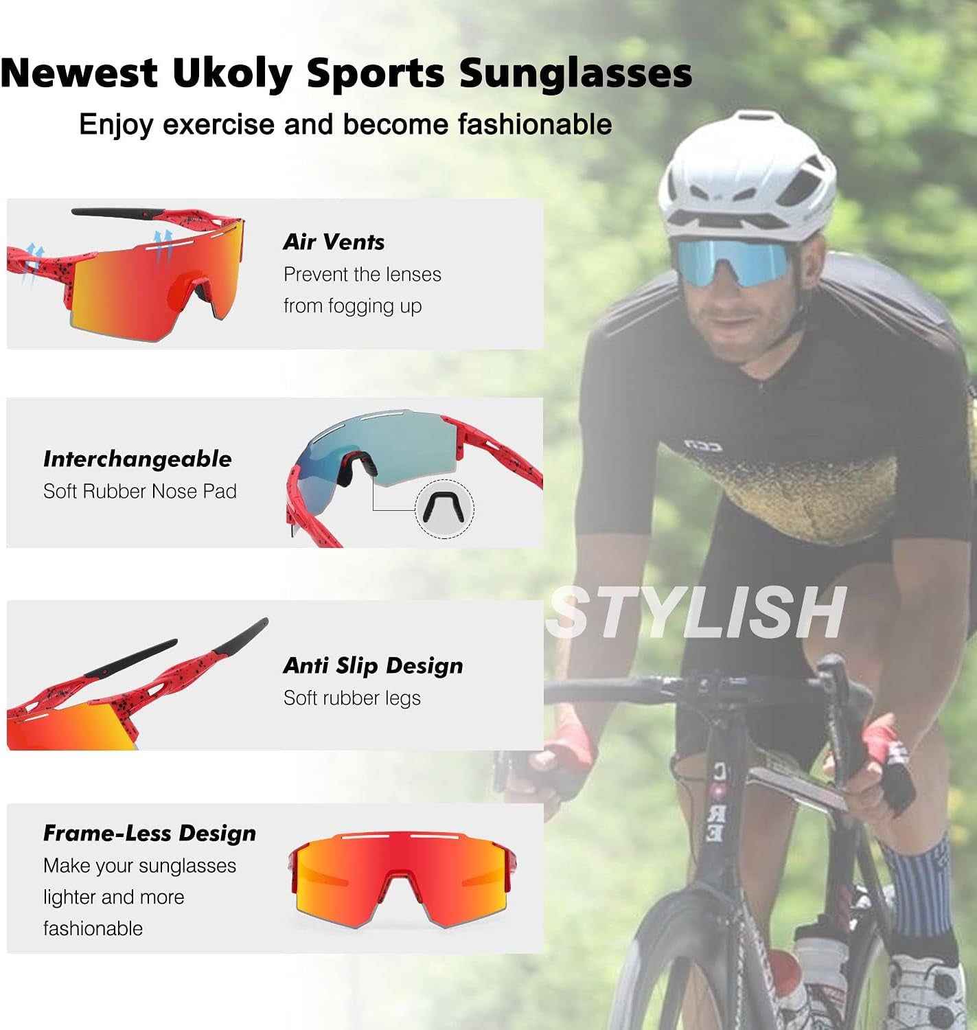 Cycling Sunglasses for Men Women with 3 Interchangeable Lenses, Polarized Sports Sunglasses, Baseball Sunglasses