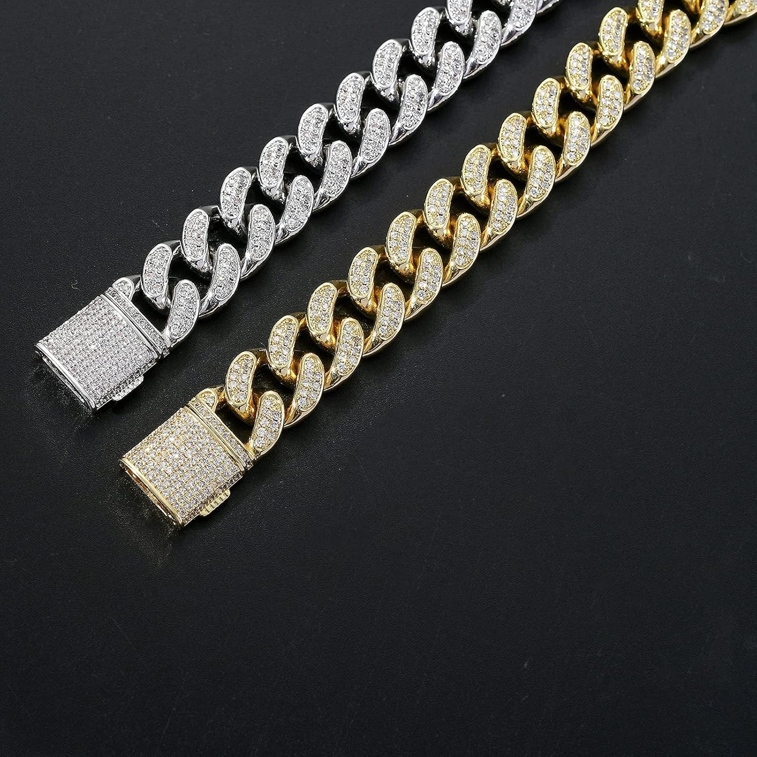 Gold Cuban Chain for Men,Hip Hop 15Mm 14K Gold Plated Iced Out Lab Diamond Miami Cuban Link Chain Necklace,Full Cz Diamond Cut