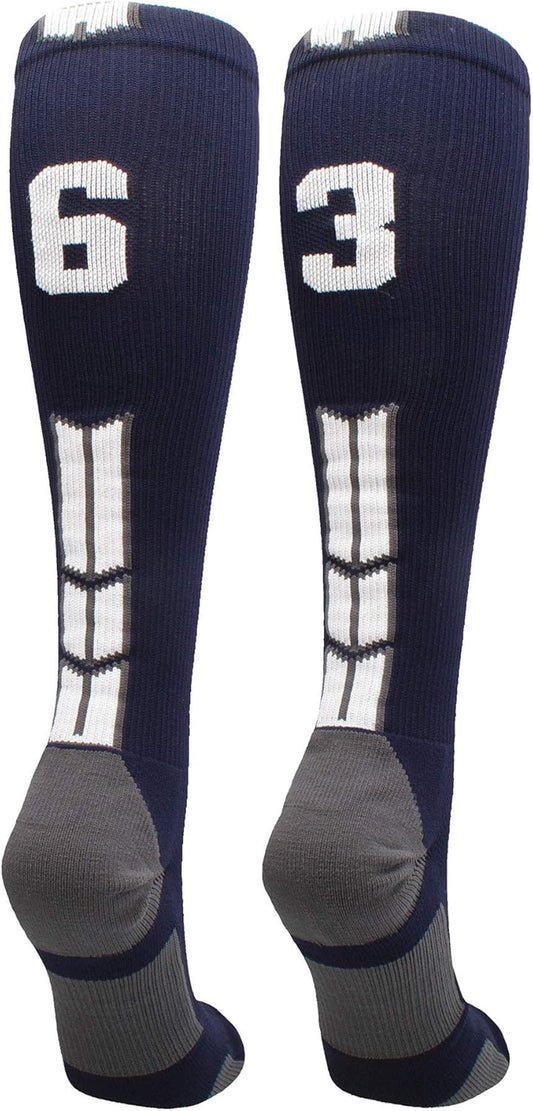 Navy Player ID Custom Number over the Calf Socks for Softball Baseball Football Boys and Girls