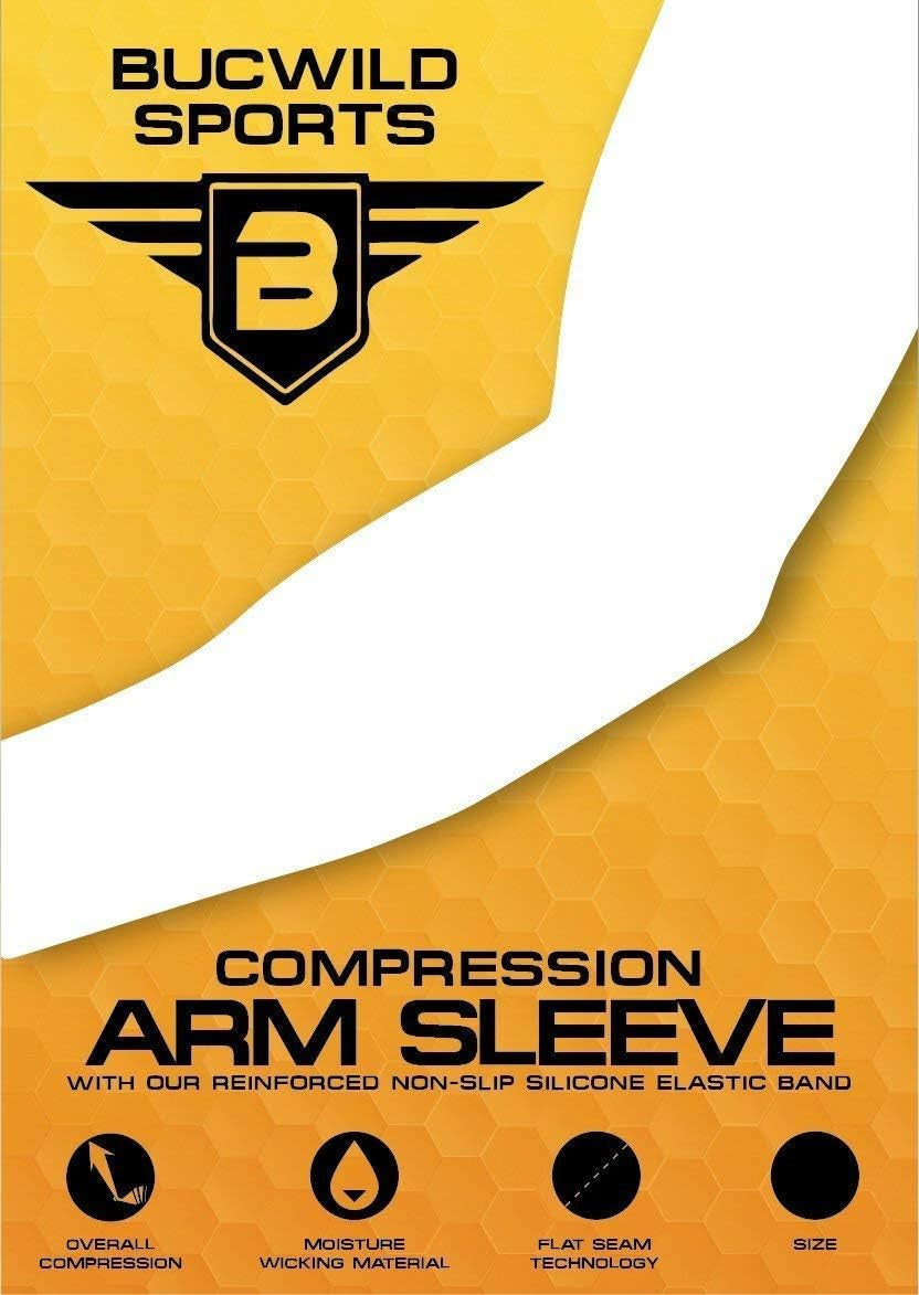 Bucwild Sports Compression Arm Sleeve - Youth & Adult Sizes - Baseball Football Basketball Sports (1 Arm Sleeve)