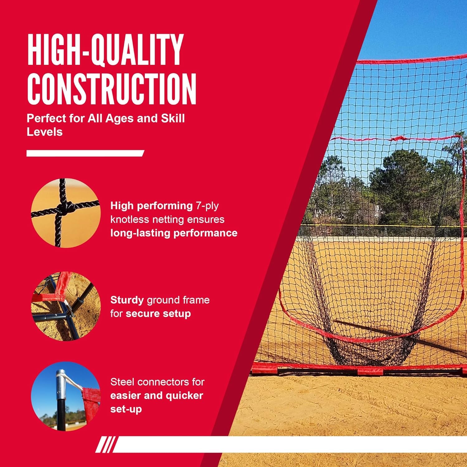 Heavy Duty Softball & Baseball Net with Carrying Bag - Perfect for Batting and Pitching Practices