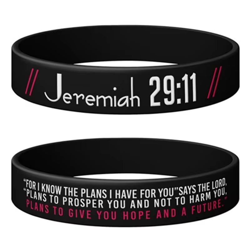 1Pc/4Pcs Psalm Philippians Jeremiah Isaiah Bible Verse Rubber Wristbands Silicone Bracelets