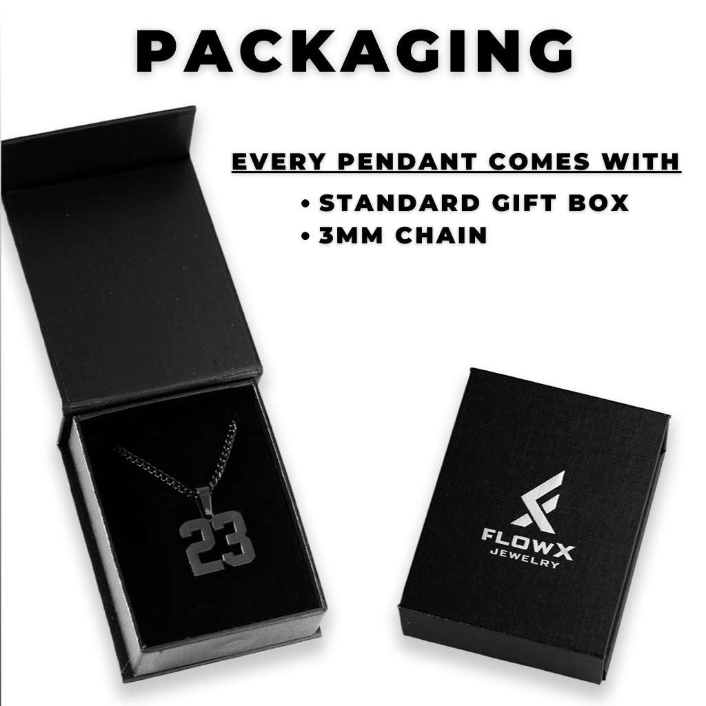 Number Pendant Necklace - Black