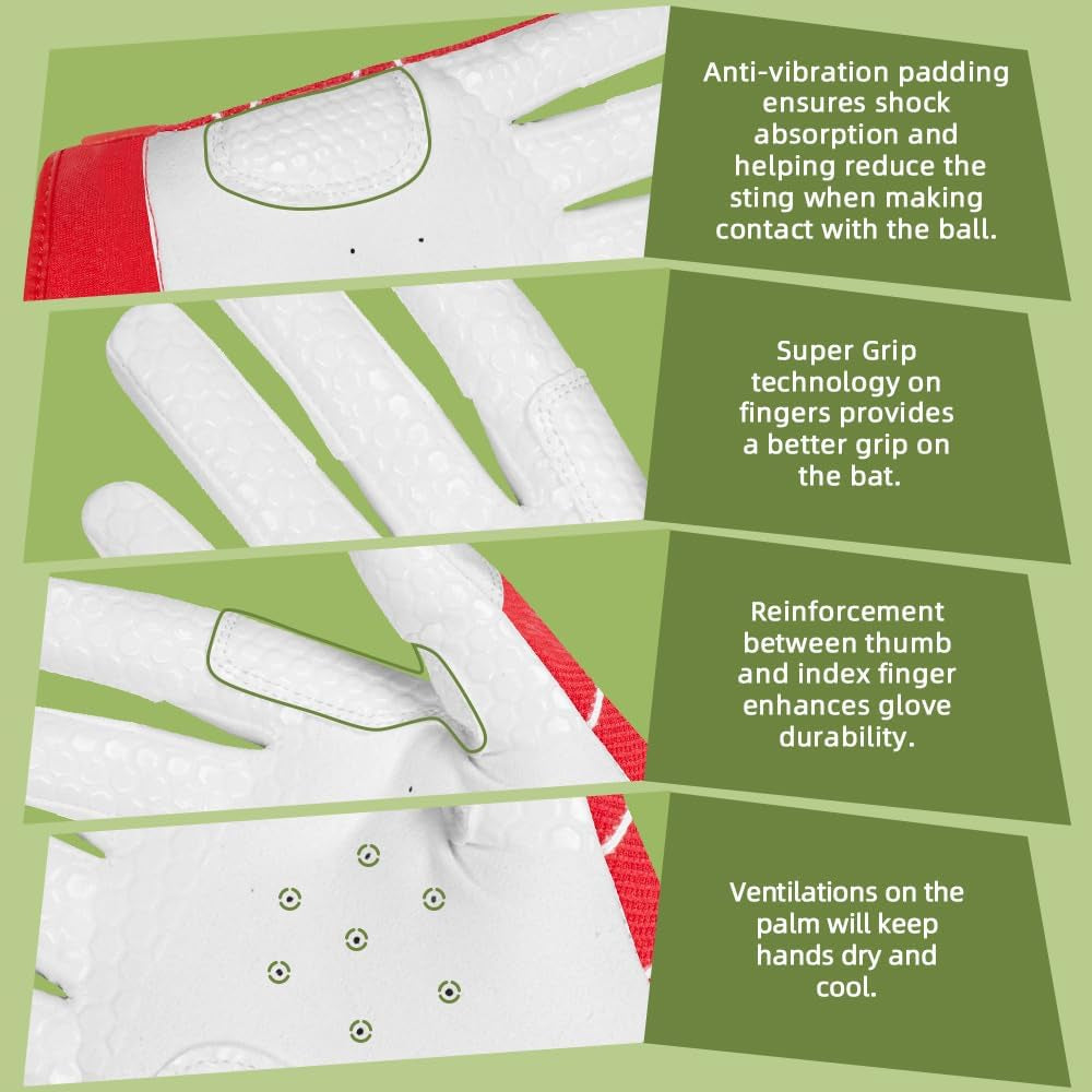 B-A-R PRO 2.0 Signature Baseball + Softball + Teeball Batting Gloves Super Grip Finger Multiple 11 Sizes + 5 Colors Available Fit Adult Youth Kids Boys Girls Mens Women