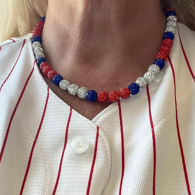 Baseball Necklace for Men Bling Baseball Necklace Rhinestone Ball Beaded Necklace Baseball Players Lovers Inspired Jewelry