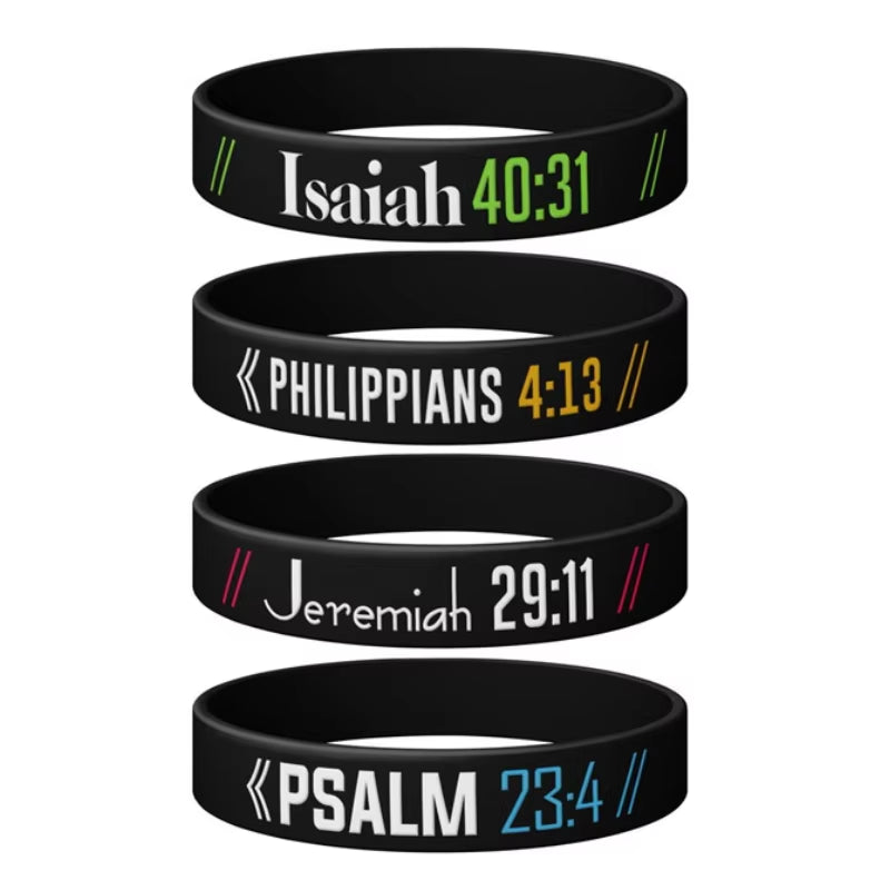 1Pc/4Pcs Psalm Philippians Jeremiah Isaiah Bible Verse Rubber Wristbands Silicone Bracelets