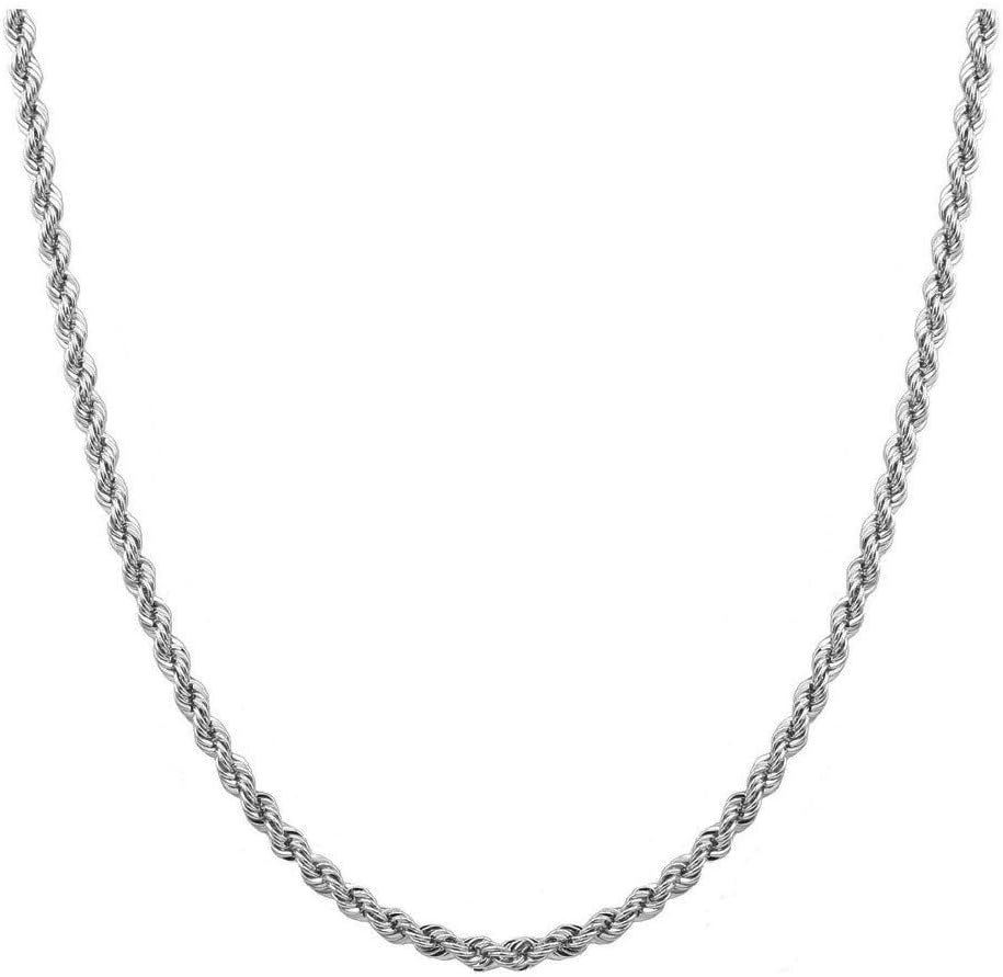 Sterling Silver Rhodium 2Mm Diamond Cut Rope Chain Necklace- Made in Italy