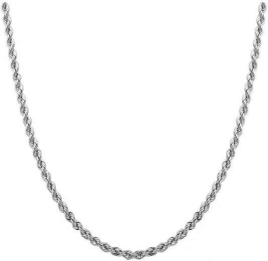 Sterling Silver Rhodium 2Mm Diamond Cut Rope Chain Necklace- Made in Italy