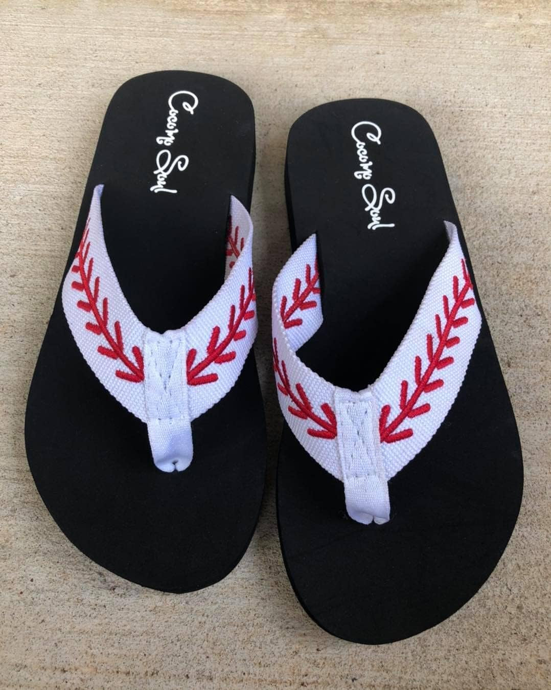 Baseball Flip Flops | Embroidered Slippers for Women | Baseball Mom Sandals