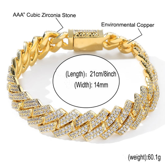 Bar Cuban Copper Inlaid Zircon 14Mm Diamond Cuban Link Chain