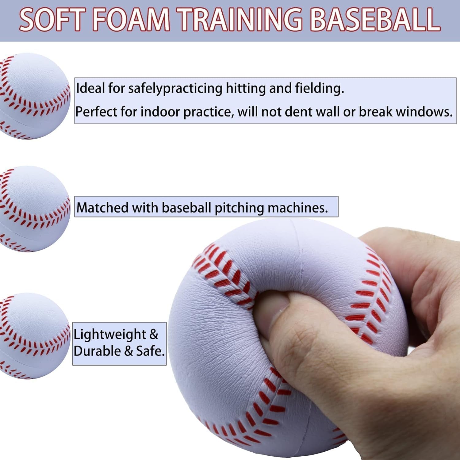 Baseball, Foam Baseballs 20 Pack Practice Training Baseballs Unmarked Baseball Soft Toss, Batting, Fielding, Hitting, Pitching
