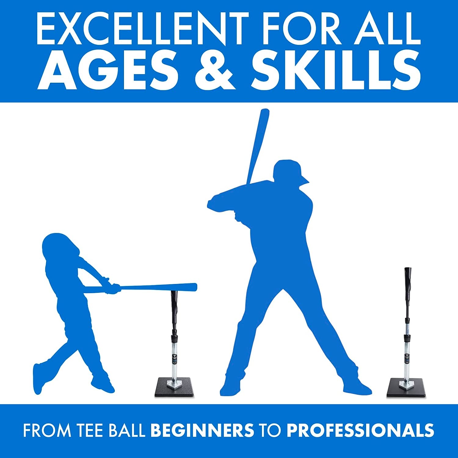 Tee the Original Professional Baseball Tee Softball Adult Batting Tee. Weather Resistant Composite Base, Hand-Rolled Flexible Rubber Ball Rest, Adjust: 26" to 43", Durable Rugged Steel Stem