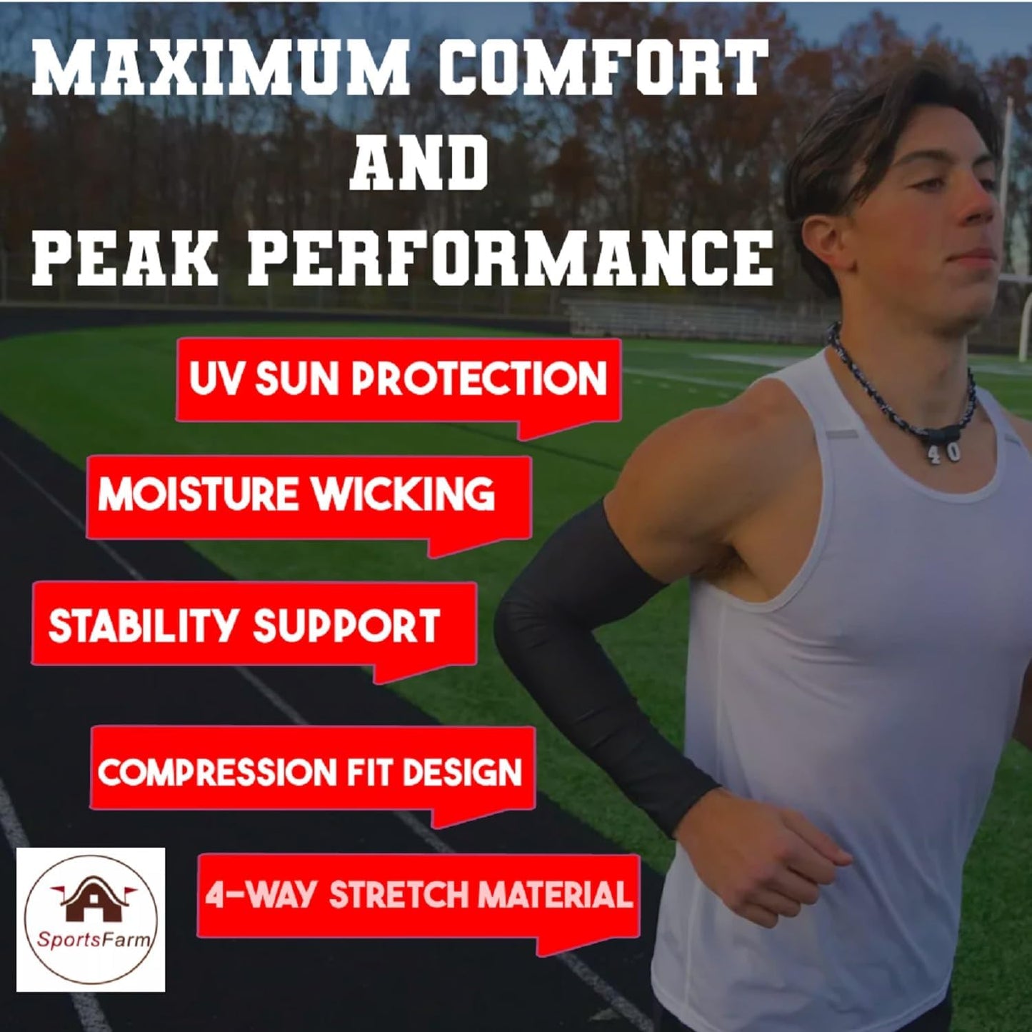 Youth & Adult Sizes Moisture Wicking Compression Arm Sleeve (1 Sleeve) (Over 100 Colors Available in Our Store)