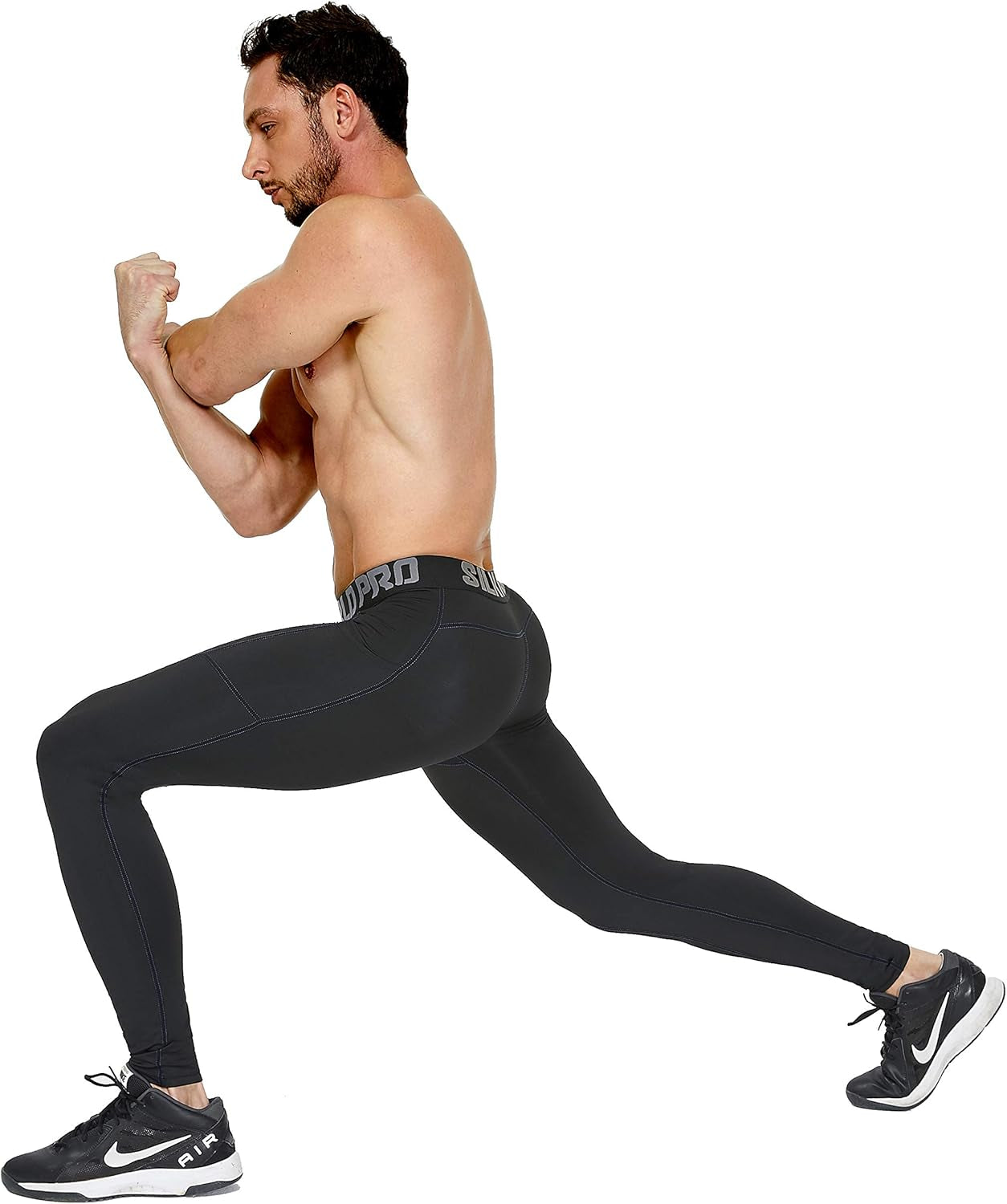 Men'S 1~3 Pack Compression Pants Pockets Cool Dry Gym Leggings Baselayer Running Tights